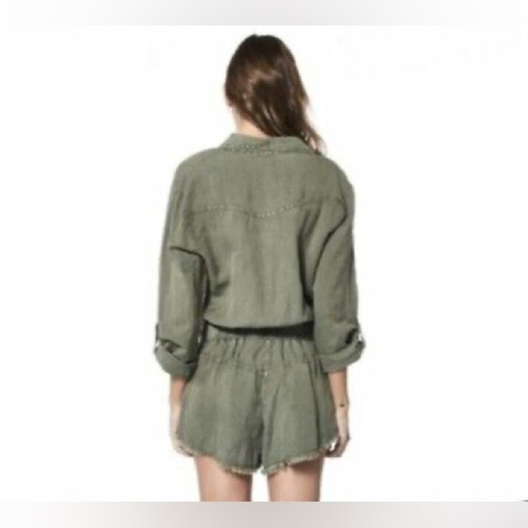 YOUNG FABULOUS AND BROKE | olive linen blend romper | size medium - Picture 2 of 7